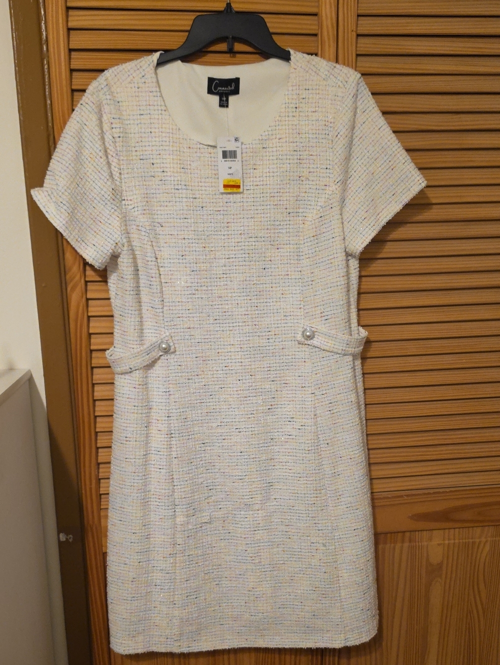 connected apparel Cream Tweed Short-Sleeve Sheath with Pearl Tabs